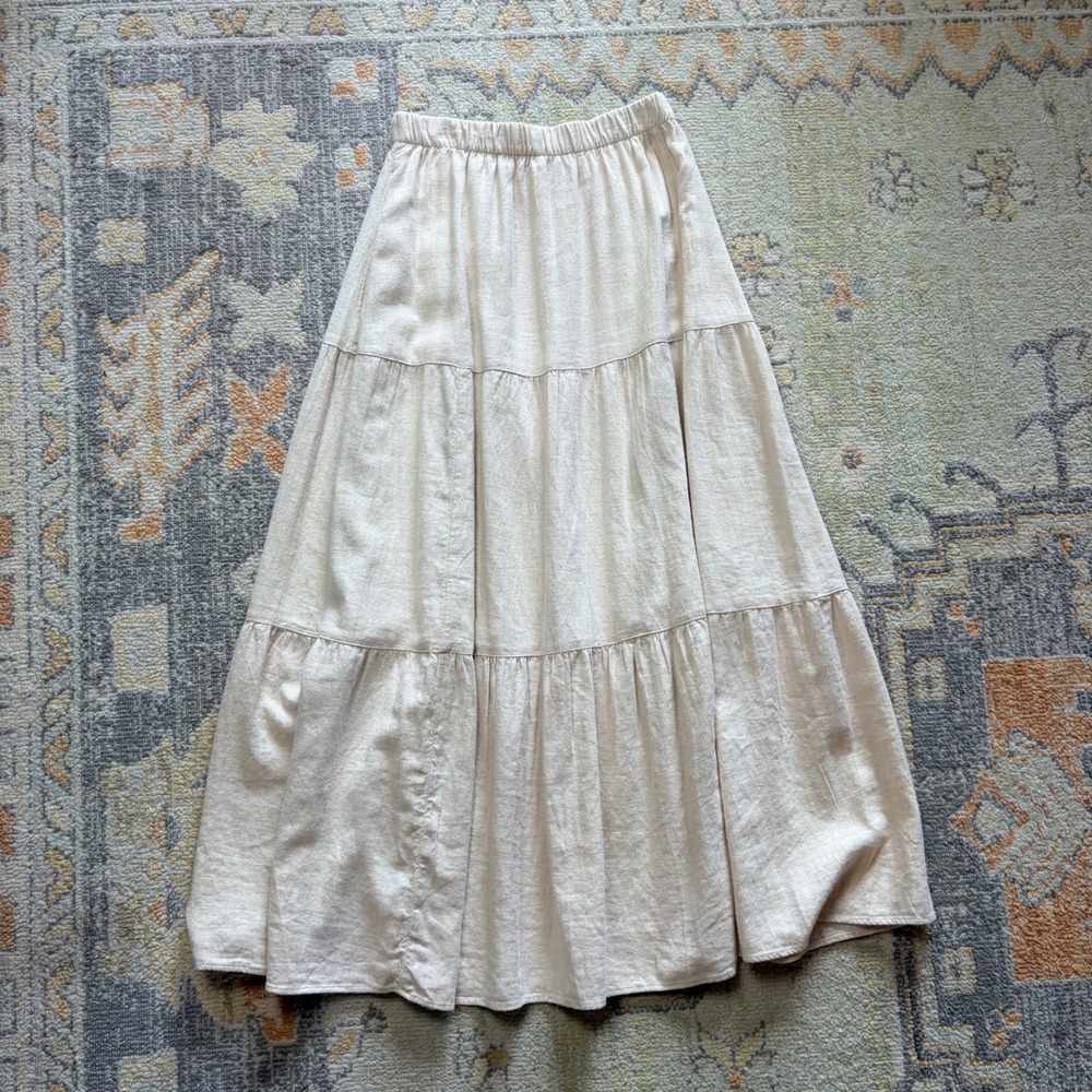Abercrombie & Fitch Beige Linen Blend Tiered Maxi Skirt XS Boho Coastal Casual - Picture 3 of 5